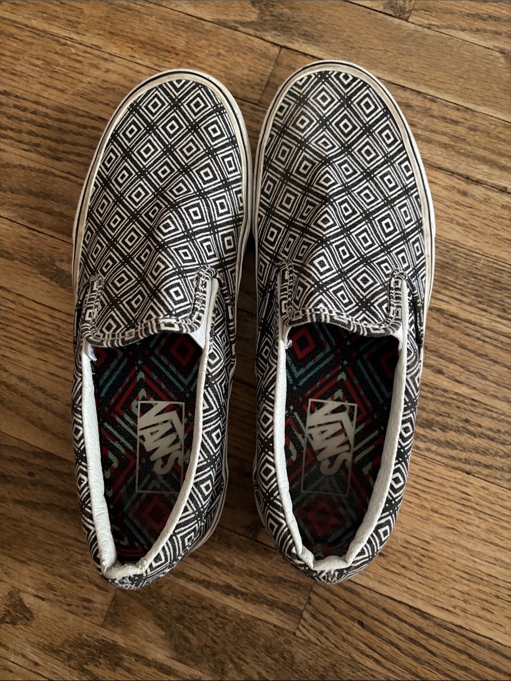 Vans Black & White Diamond Pattern Slip-On Shoes
